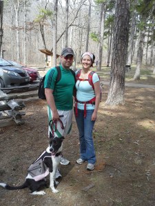 Tony, Mindy, and Billie the hiking dog.